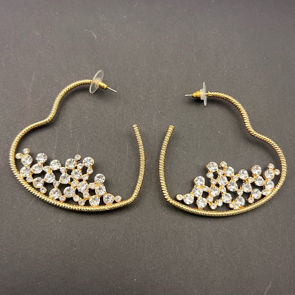 5/$25 Elegant Gold hearted hoops Crystal Earrings